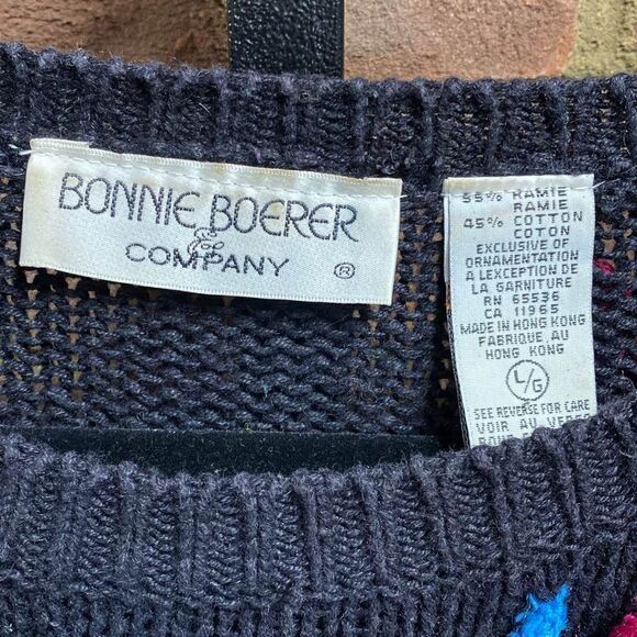 Bonnie Boerer & Company Black Multi Tunic Christmas Sweater Size Large - Picture 4 of 7
